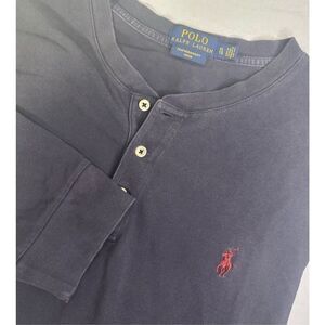 Polo Ralph Lauren Mens XL Blue Long Sleeve Henley Featherweight Mesh Red Pony